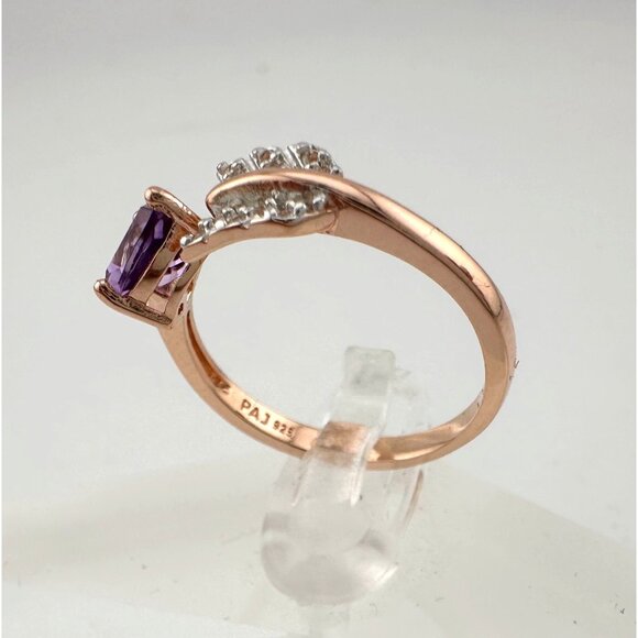 Beautiful Trillion Cut Purple Amethyst Arrow Ring  14kt Rose Gold Overlay Sz 7 - Picture 4 of 14